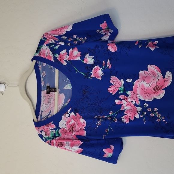 G.i.l.i. Blue Floral Side Slits Effortless Summer Fun Cruise Vacation Dress S/P - Picture 9 of 17